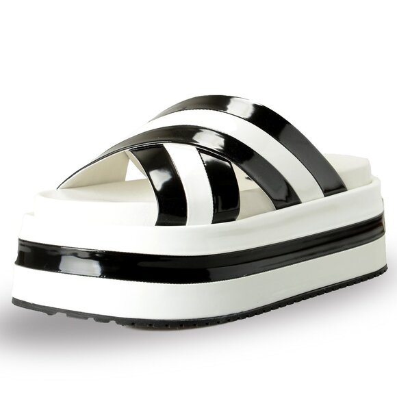 Dolce & Gabbana Black and White Striped Platform Sandals - Picture 1 of 8